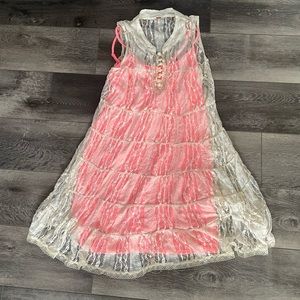 Free People Ivory Lace & Coral Dress